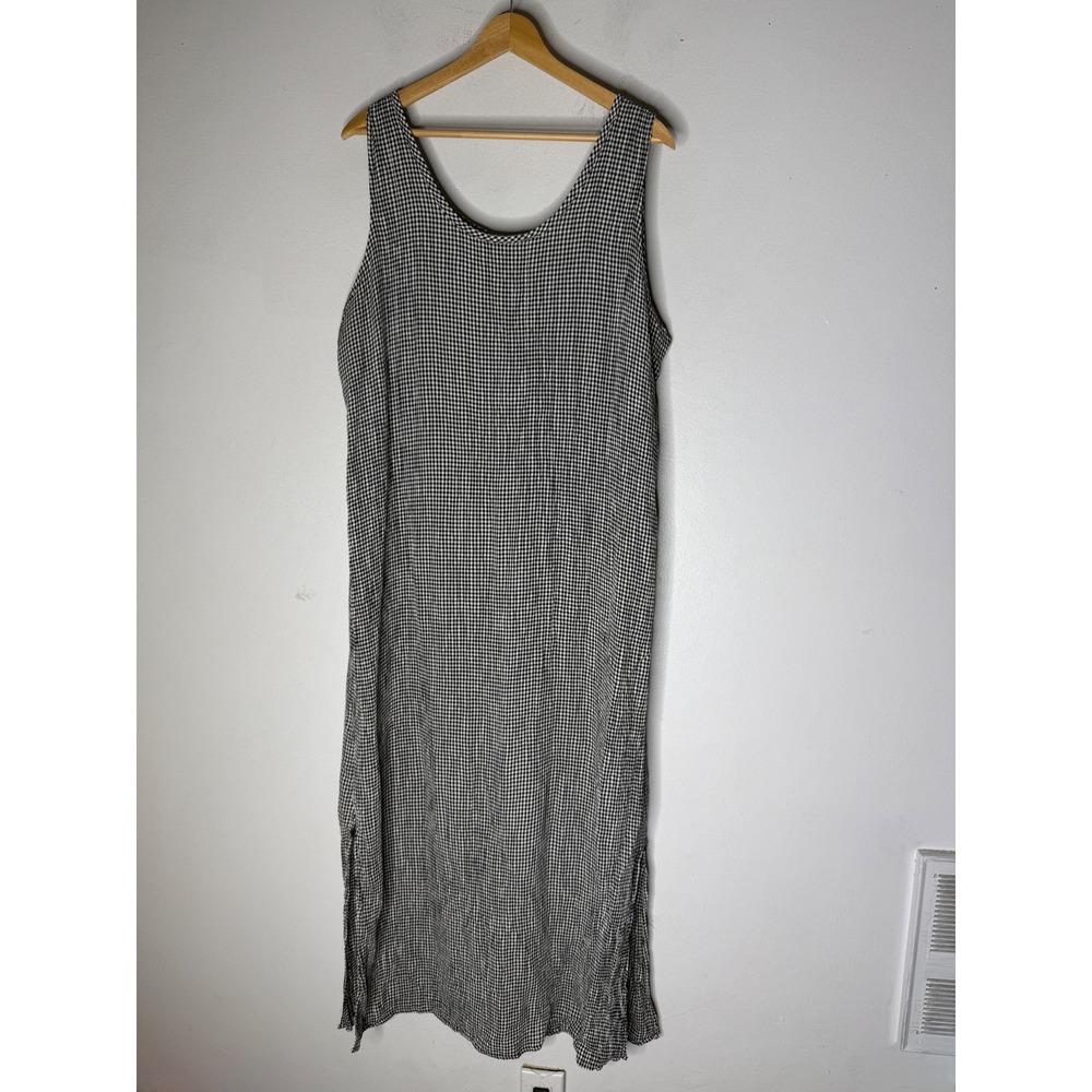 FLAX by Jeanne Engelhart Gingham Maxi Dress Black White Check Sleeveless Large